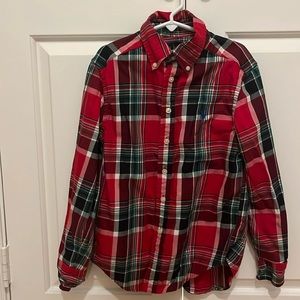 Ralph Lauren Size 8 Holiday plaid red collared shirt. Like new.